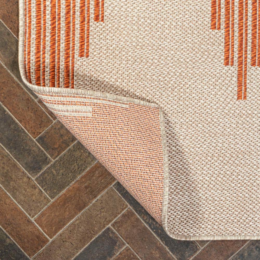Moroccan Diamond Stripe 5' x 8' Beige/Orange Synthetic Area Rug