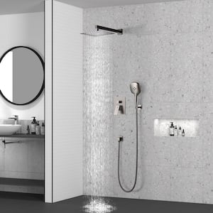 2-Spray Wall Mount 10 in. 1.8GPM Fixed Dual Shower Head with Handheld Water Temperature Display in Nickel