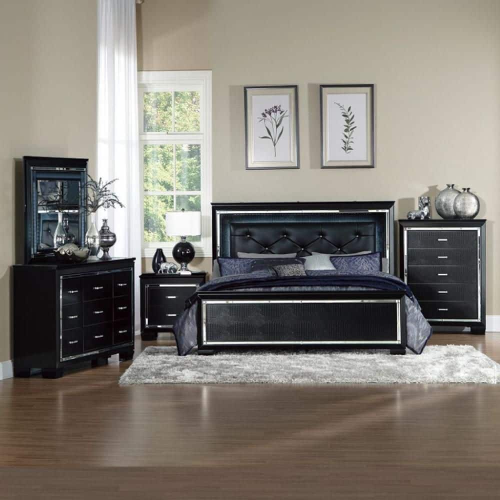 Benjara Gray and Black Wood Top 18 in. Sideboard with 4