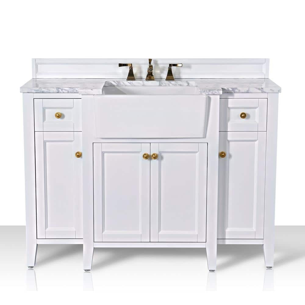Adeline 48 In W X 201 In D Bath Vanity In White With Marble Vanity Top In Carrara White With White Basin Vts Adeline 48 W Cw Gd The Home Depot