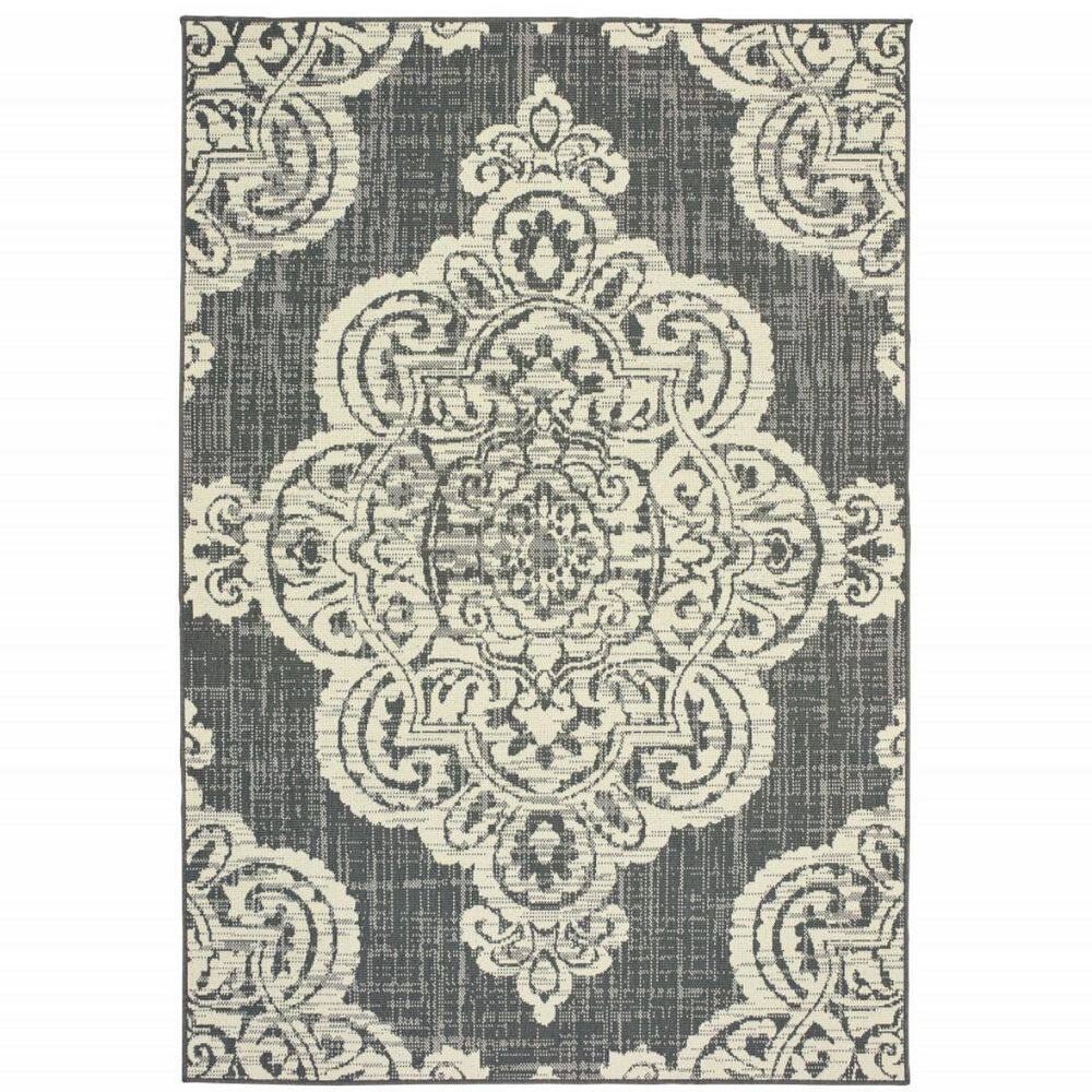 Gray, Ivory 5 ft. x 8 ft. Loomed Oriental Polypropylene Rectangle Indoor/Outdoor Area Rug price history on PriceWatchPro