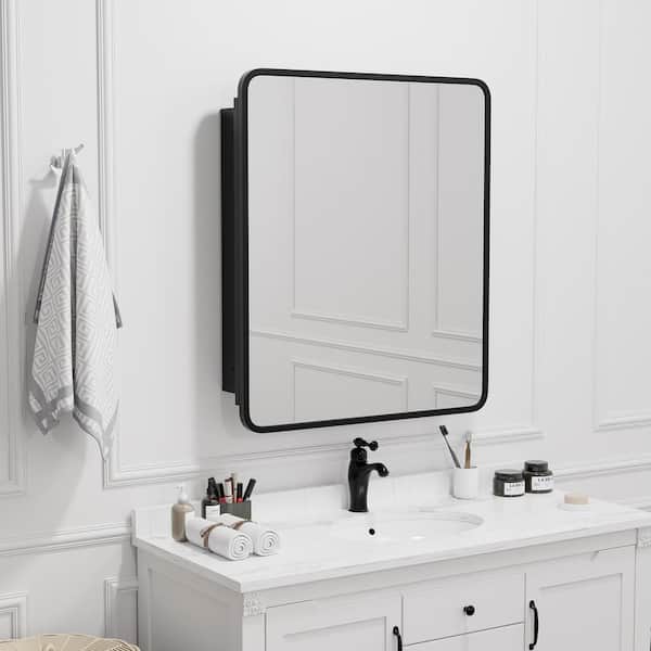 Lirago 24 in. W x 30 in. H Rectangular Metal Recessed/Surface Mount Medicine Cabinet with Mirror in Black