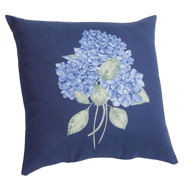 18 in. x 18 in. Outdoor Patio Throw Pillow in Blue Hydrangea