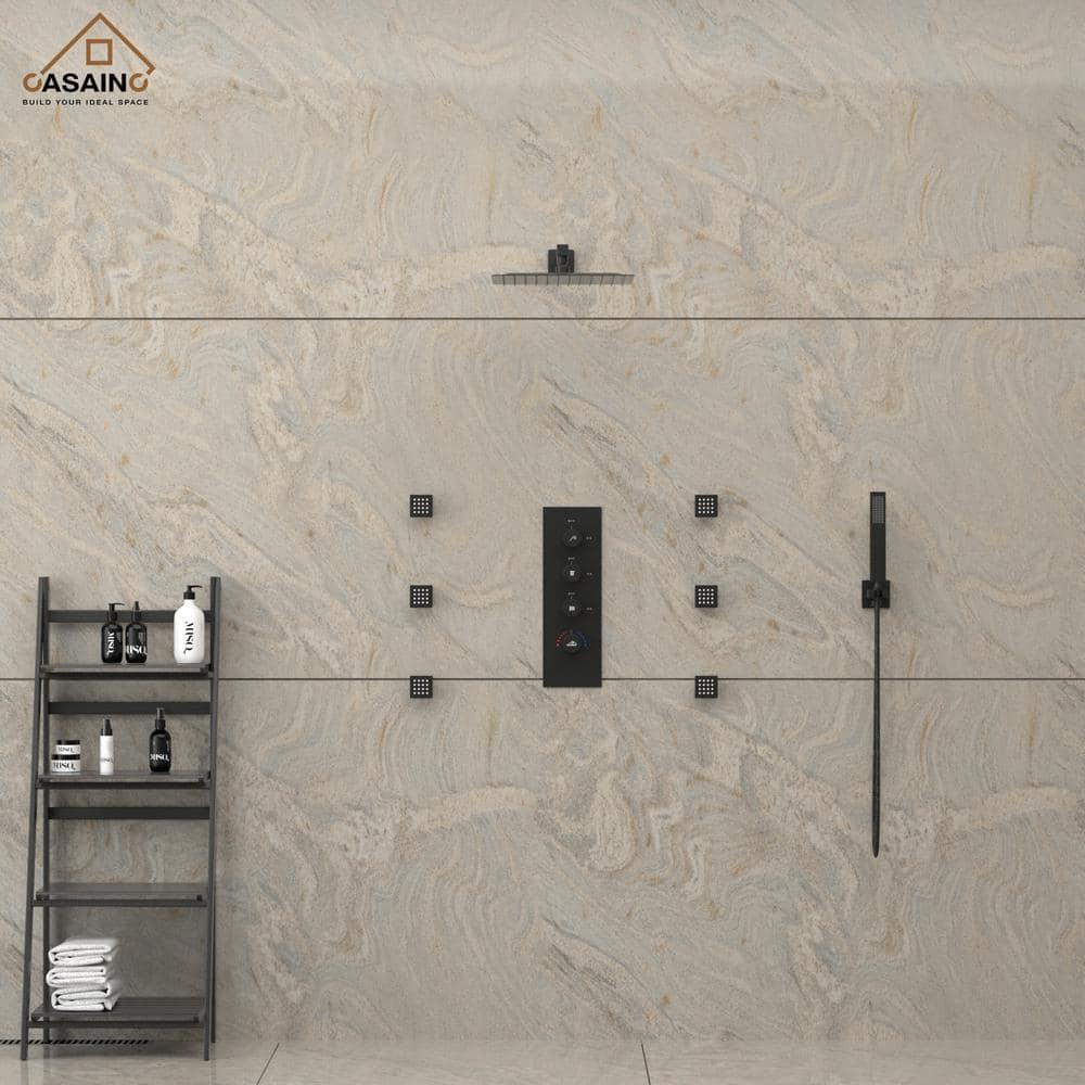 Matte Black Wall Mounted Rainfall Shower System with Solid Brass Handheld