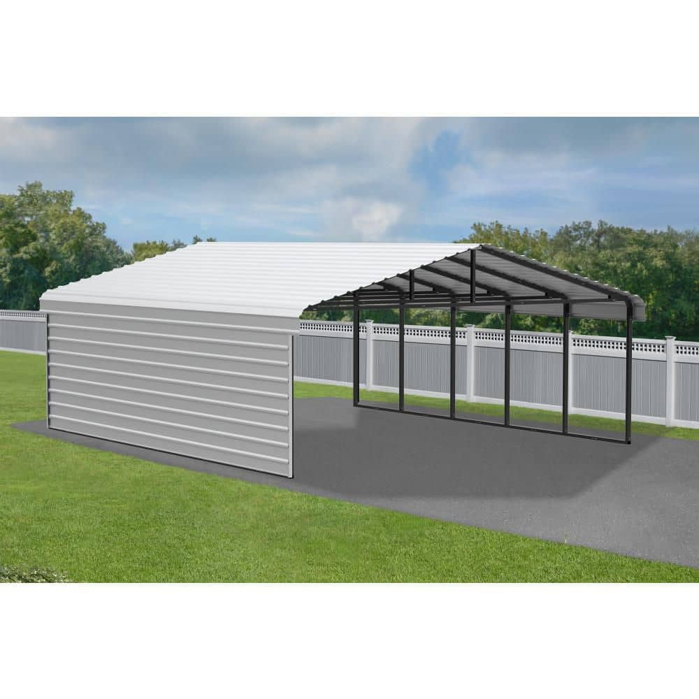 20 x 24 ft Eggshell Steel Carport Kit with Black Frame