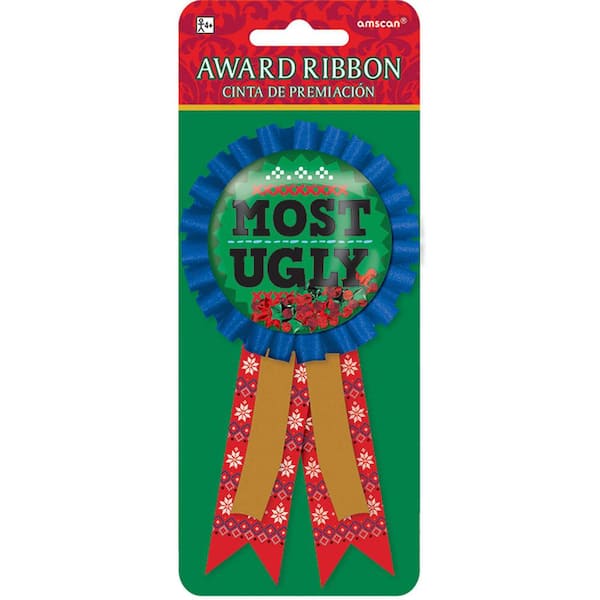 Amscan 5.875 in. x 3 in. Ugly Sweater Confetti Pouch Award Ribbon (4-Pack)