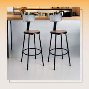 Felix Collection 30 in. Stool with Backrest, Black Metal Frame, Masonite Seat Pan, AssemblyReady