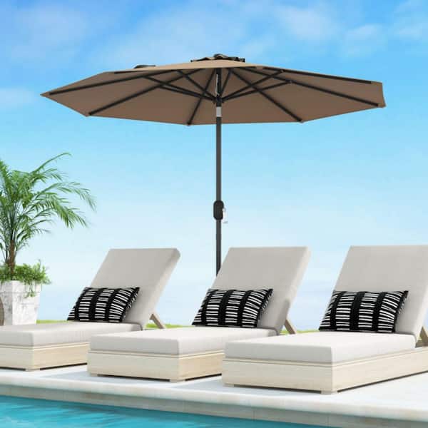 9 ft. Outdoor Market Patio Umbrella with Push Button Tilt and Crank Lift in Tan