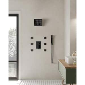 3-Spray Wall Mount Dual Shower Head and Handheld Shower  with 6-Jets in Matte Black (Valve Included)