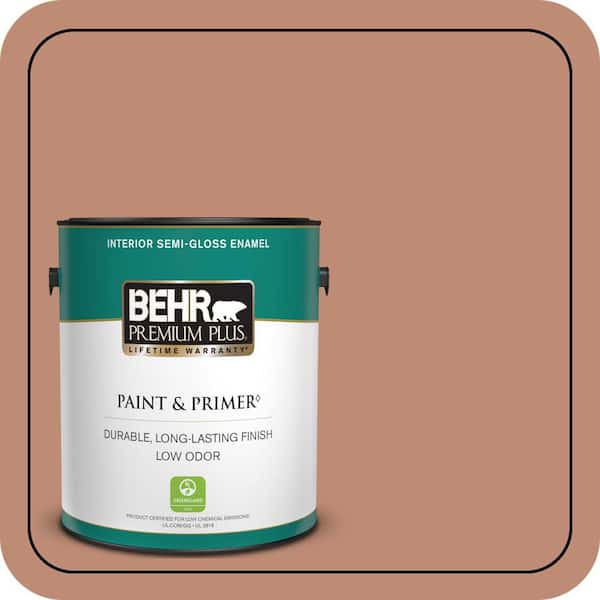 BEHR PREMIUM PLUS 1 gal. #230F-5 Suntan Glow Semi-Gloss Enamel Low Odor Interior Paint & Primer