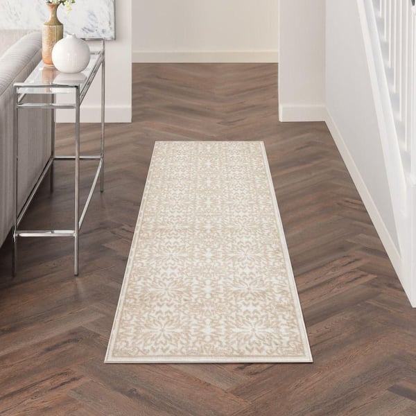 Jubilant Ivory Beige 2 ft. x 7 ft. Floral Transitional Runner Area Rug