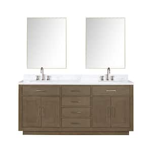 Condor 72 in W x 22 in D Grey Oak Double Bath Vanity, Carrara Marble Top, Faucet Set, and 34 in Mirrors