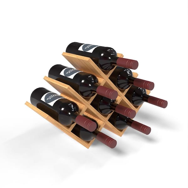 8-Bottle Light Wood 16.73 in.W Tabletop Bamboo Wine Rack Stackable Wine and Liquor Bottle Storage, No Tools Assembly