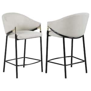 36.75 in. H Glossy Black and Beige Upholstered Low Back Metal Frame Counter Height Stool with Fabric Seat (Set of 2)