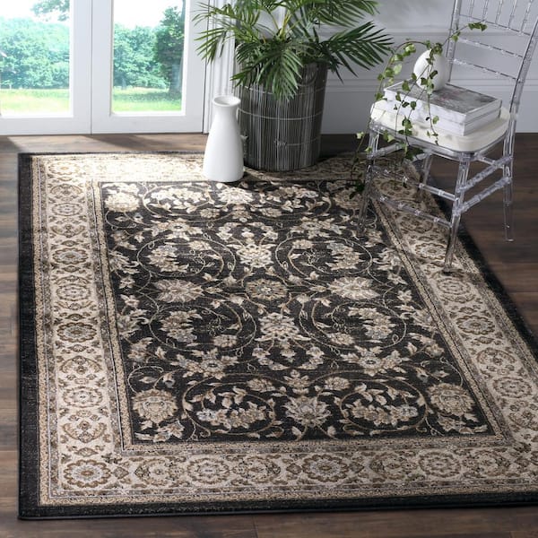Lyndhurst 2 ft. x 4 ft. Anthracite/Cream Antique Speckled Floral Area Rug