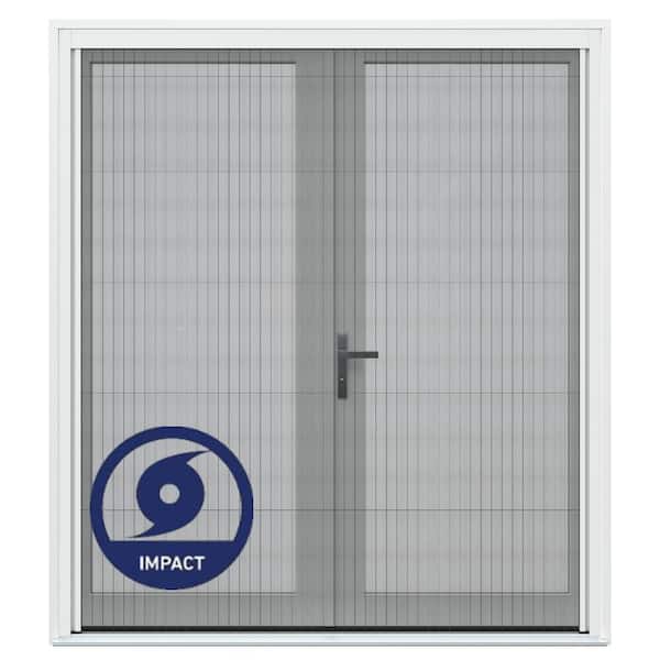 72 in. x 80 in. Right-Hand/Outswing Primed Fiberglass French Patio Door w/Impact Glass, Sliding Screen,Nickel Handle