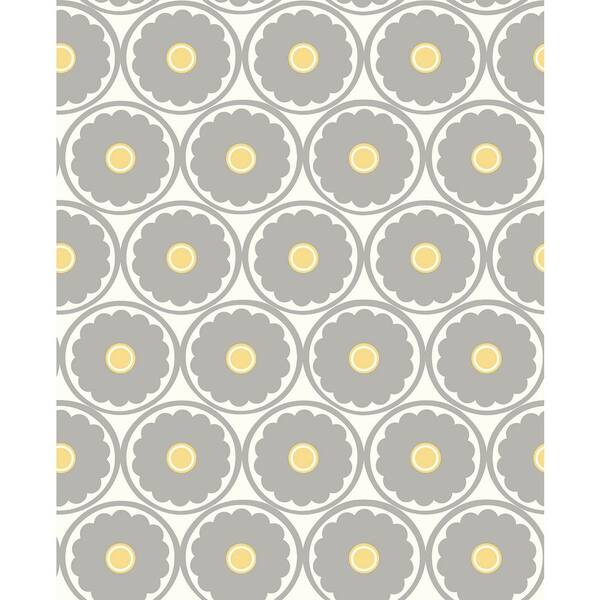A-Street Prints Buttercup Grey Flower Mustard/Grey Wallpaper Sample