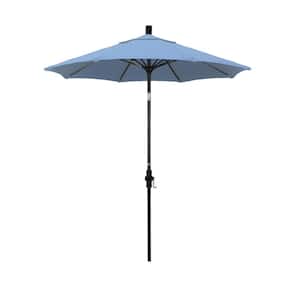 7.5 ft. Matted Black Aluminum Market Patio Umbrella Fiberglass Ribs and Collar Tilt in Air Blue Sunbrella