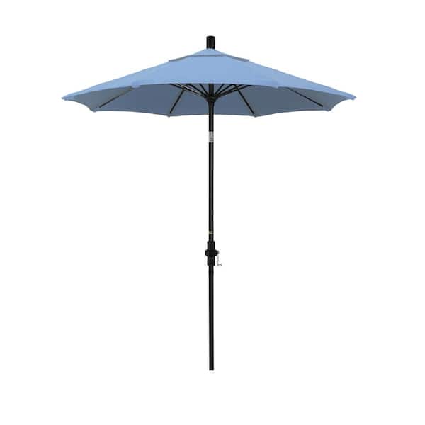 California Umbrella 7.5 ft. Matted Black Aluminum Market Patio Umbrella Fiberglass Ribs and Collar Tilt in Air Blue Sunbrella