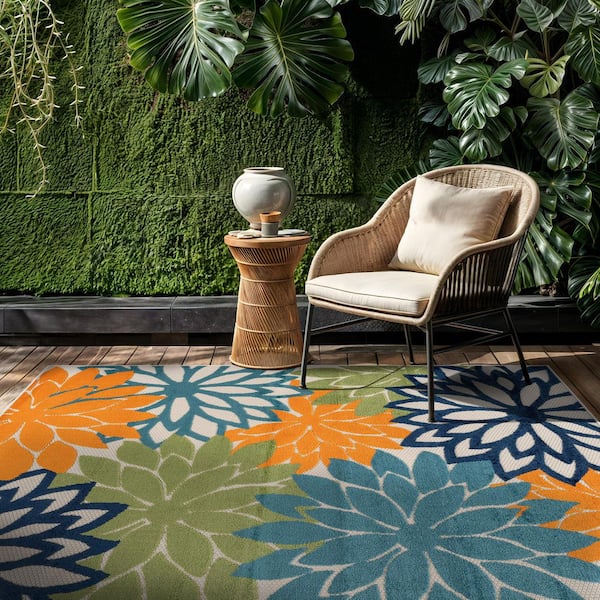【アメリカ輸入】USA RUG / 花柄　R34 World Rug Gallery Floral Design Indoor/Outdoor High-Low Textured