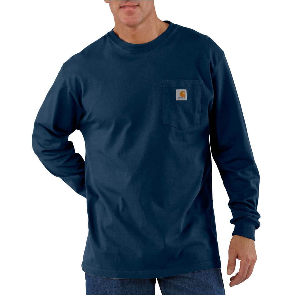 Carhartt Men's 4 X-Large Tall Navy Cotton Loose Fit Heavyweight Long Sleeve  Pocket T-Shirt K126-NVY - The Home Depot