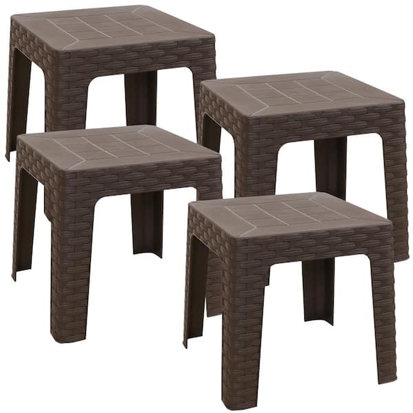 Sunnydaze Decor 18 in. Brown Square Polypropylene Indoor/Outdoor- Patio Side Table ( Set of 4 )