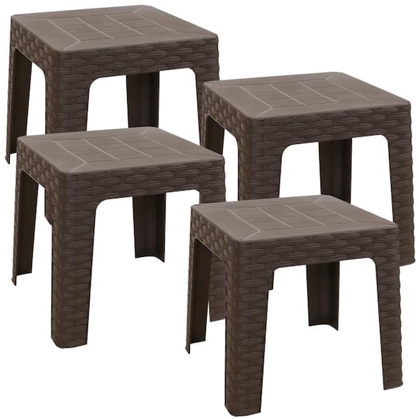 Sunnydaze 18 in. Brown Square Polypropylene Indoor/Outdoor- Patio Side Table ( Set of 4 )