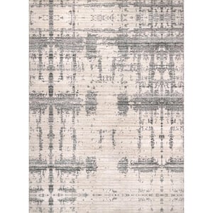 Ariana Machine Washable Light Gray 4 ft. x 6 ft. Abstract Indoor Area Rug