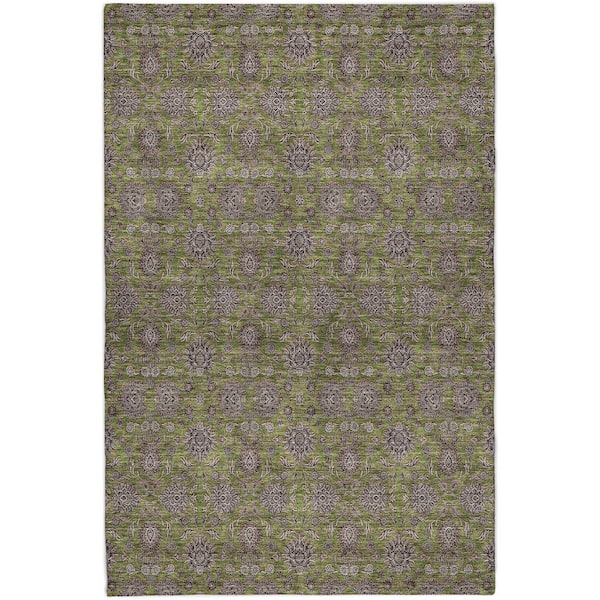 Dream Shag Premium Machine Washable Abstract ADS702 Olive 8 ft. x 10 ft. Area Rug
