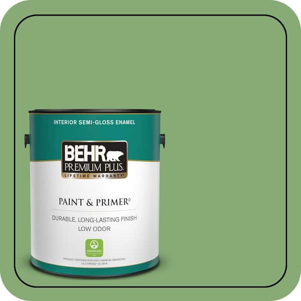 BEHR PREMIUM PLUS 1 gal. #440D-5 Pesto Semi-Gloss Enamel Low Odor Interior Paint & Primer