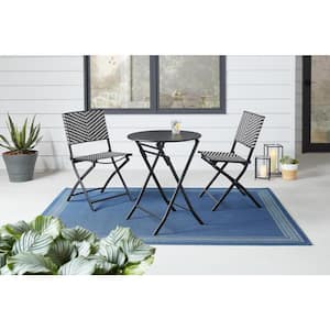 Mix and Match Black Round Steel Folding Outdoor Bistro Table