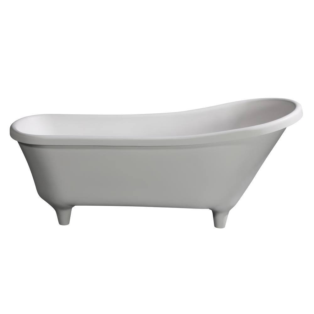 68.25'' White Matte Resin Clawfoot Freestanding Bathtub