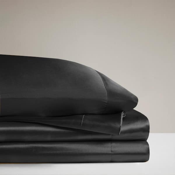 Madison Park Satin 6-Piece Black Solid Polyester Full Luxury Sheet