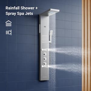 55 in. 6-Jet LED Rainfall Waterfall Shower Panel System with Adjustable Hand Body Shower and Tub Spout in Matte Black