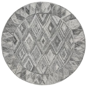 Abstract Gray/Black 6 ft. x 6 ft. Abstract Border Diamond Round Area Rug