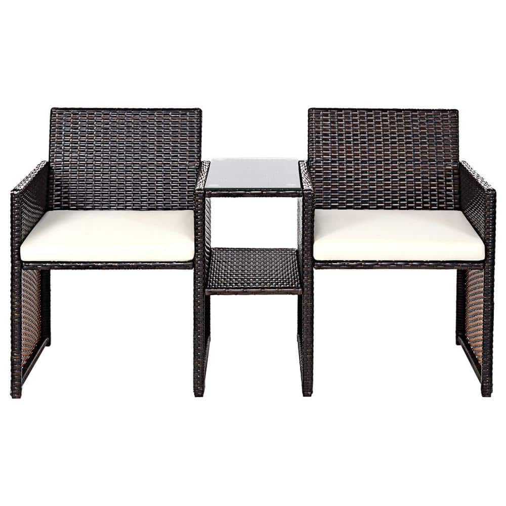 1-Piece 2-People Seat Rattan Wicker Patio Conversation Set with Wicker Chai