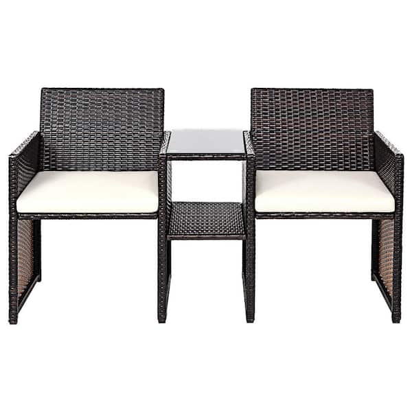 Boyel Living 1-Piece 2-People Seat Rattan Wicker Patio Conversation Set with Wicker Chairs and Beige Soft Cushion