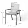Dimensions and measurements of a beige outdoor dining chair.