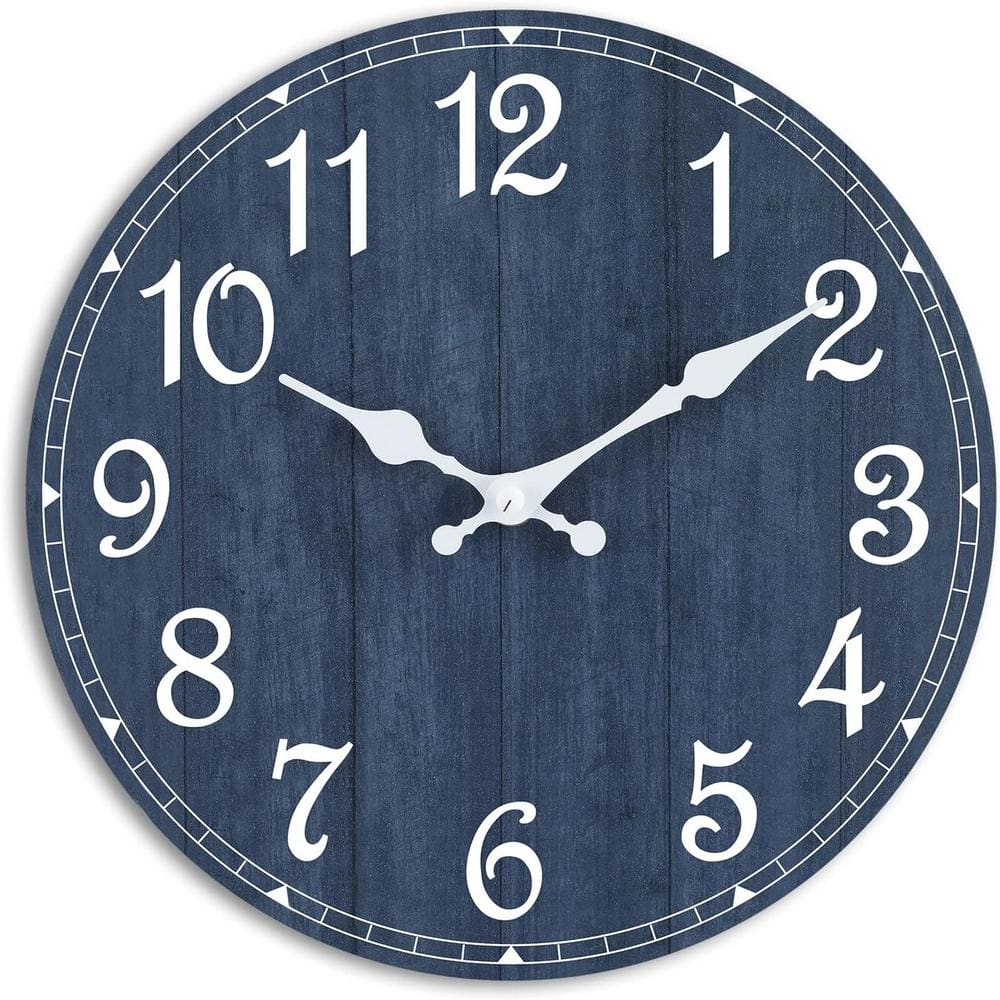 Vintage Rustic Blue Analog Battery Operated Silent Non Ticking Wall Clock