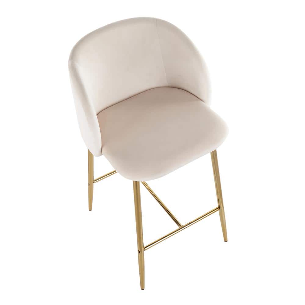 Elegant Gold Steel and Cream Velvet Counter Stools, Set of 2