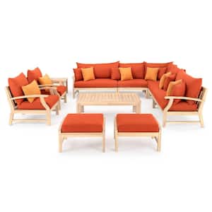 Kooper 11-Piece Wood Patio Deep Seating Conversation Set with Sunbrella Tikka Orange Cushions