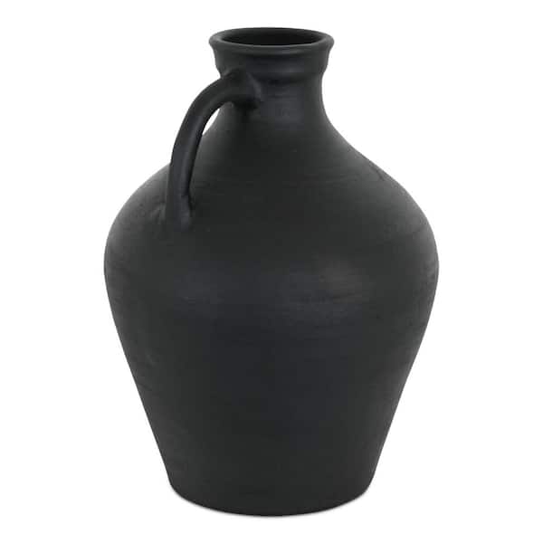 Torven 13 in. Black Terracotta Amphora Decorative Vase