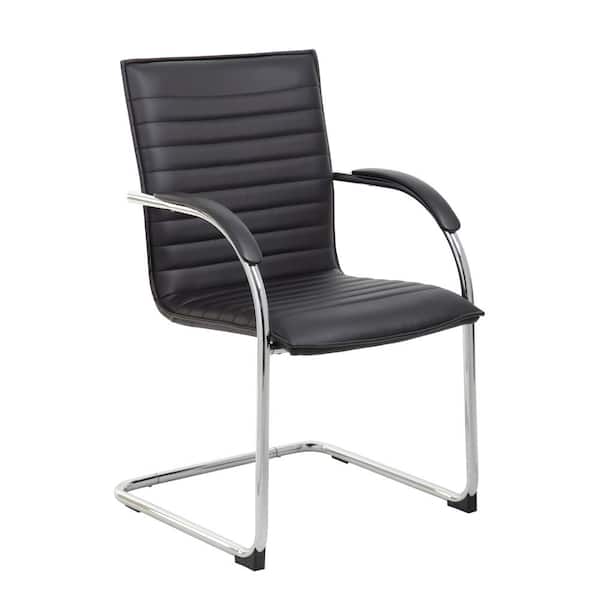 BOSS Office Products Black Caresoft Vinyl Guest Chair Chrome Finish Frame, Ribbed Styled Cushions (Set of 2)