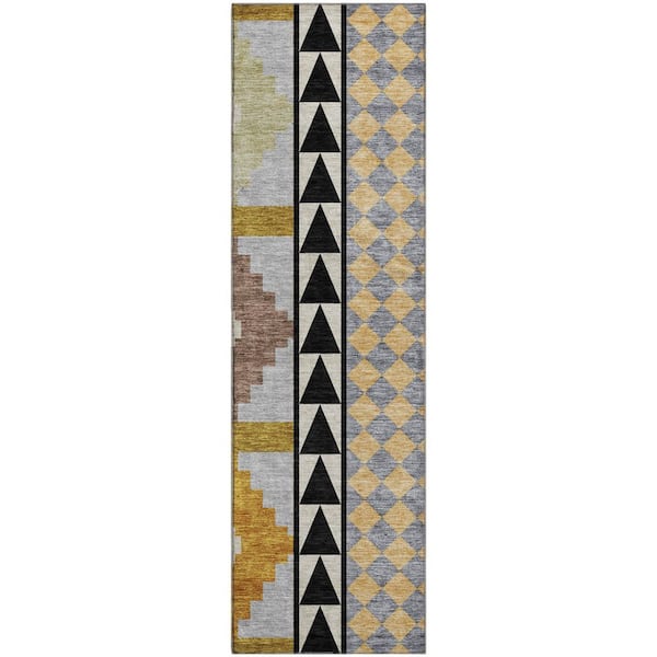 Mayfield Premium Machine Washable Abstract AMF2522 Black 2 ft. x 7 ft. Runner Rug