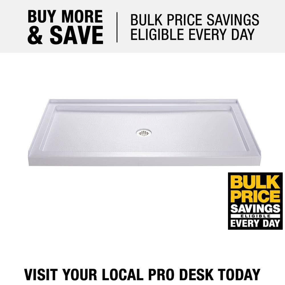 DreamLine White Rectangular Acrylic Shower Base with Center Drain
