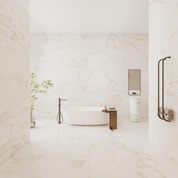 American Onyx Ivory 24 in. x 48 in. Matte Marble Look Porcelain Large Format Floor and Wall Tile (16 sq. ft. /Case)