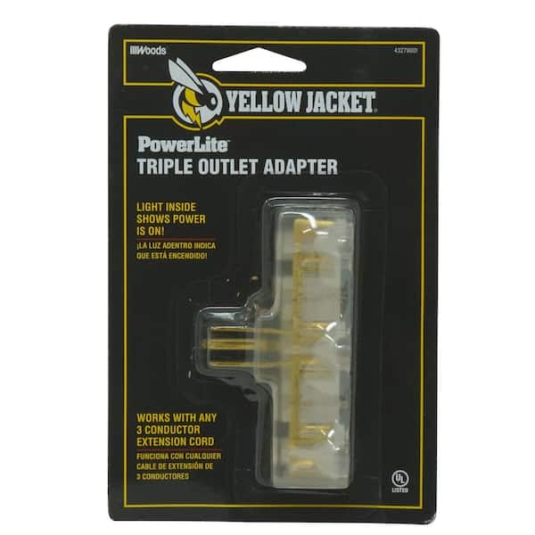 Yellow Jacket 15 Amp Extension Cord Multi-Outlet (3) Power Light Plug Adapter
