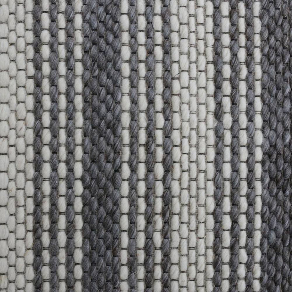 Gray and Off-White Wool Striped Handmade Rectangular Area Rug