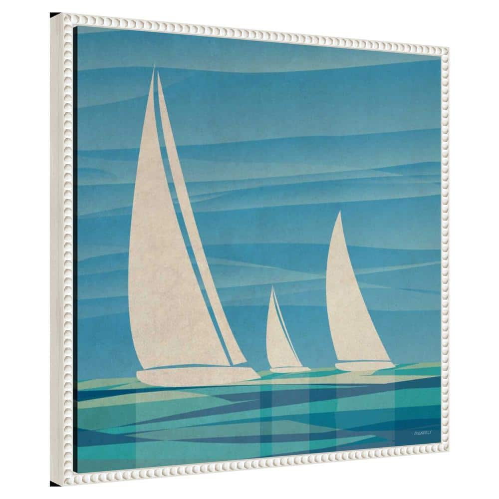 Teal Waters Sailing Boat Canvas Print with Beaded Frame