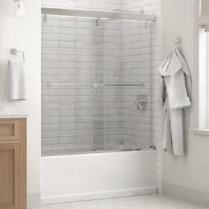 Mod 60 in. x 59-1/4 in. Soft-Close Frameless Sliding Bathtub Door in Chrome with 1/4 in. Tempered Clear Glass